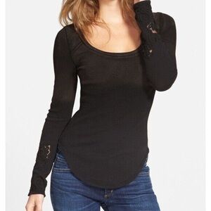 Free People Long Sleeve Black Thermal Size Small